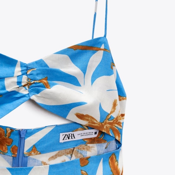 Zara blue floral cut out midi dress size S NWOT - Picture 6 of 10